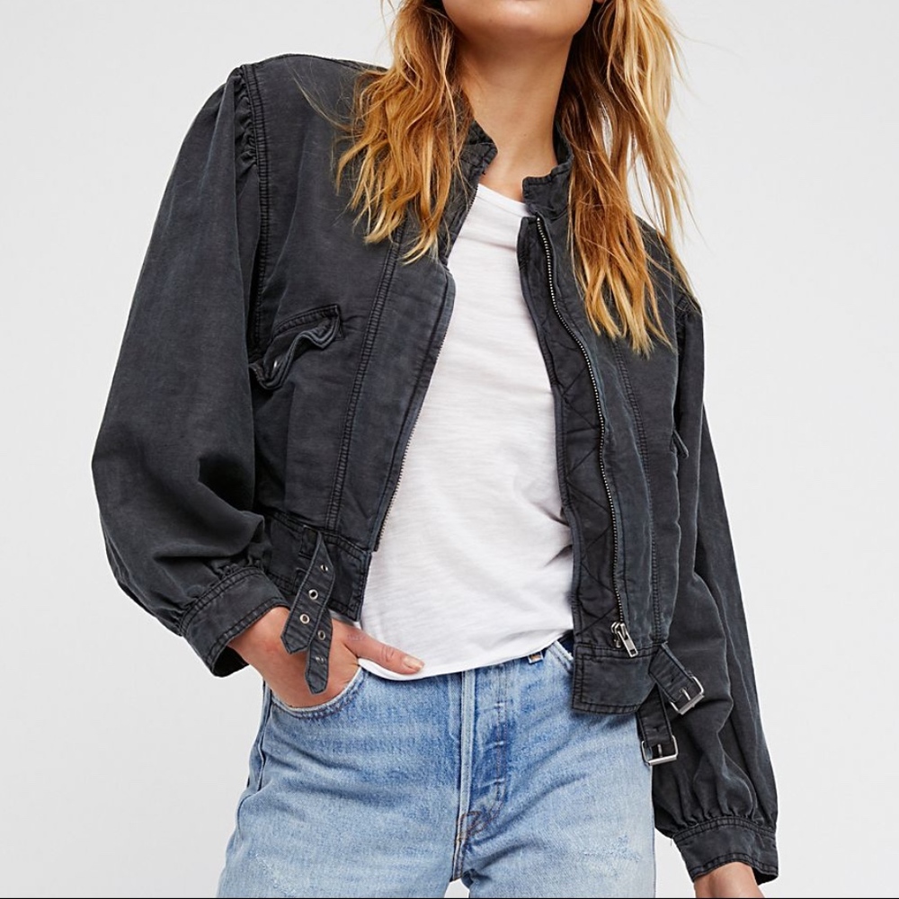 Free People Black Boho Poet Moto Jacket NWT! - Picture 2 of 5